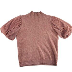 Womens Ontwerfh Puff Sleeve Mock Neck Sweater Top M Pink Polyester Viscose Ribbe